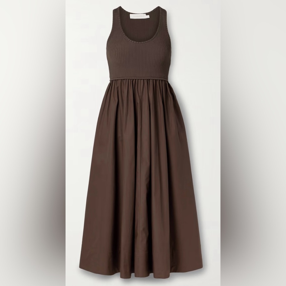 ZIMMERMANN Ribbed-knit and cotton-poplin midi dress Size 2/8 *DAMAGED*